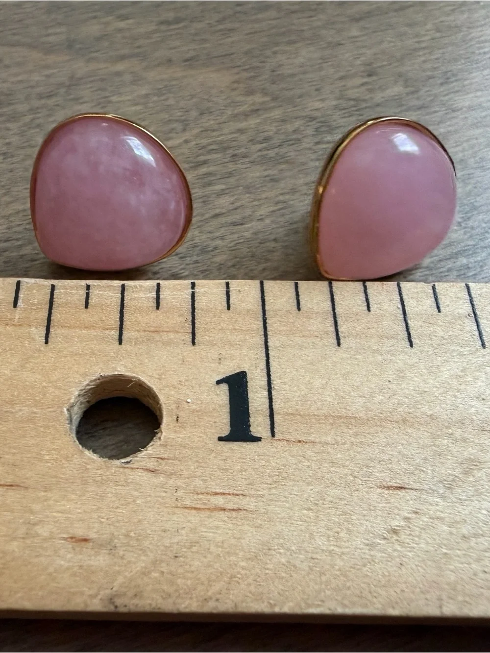 Pink Teardrop Stud Earrings - Gold Trim